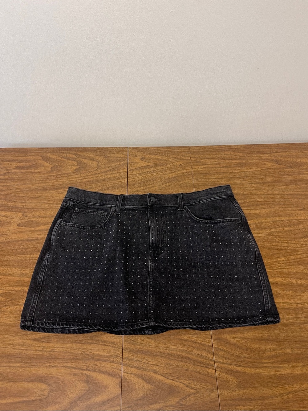 Black Denim Rhinestone Mini Skirt